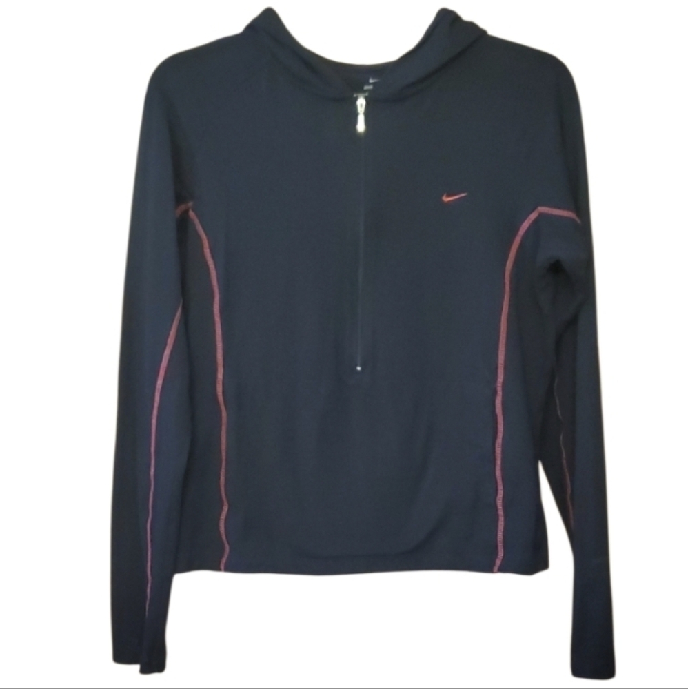 Nike Dri‎ Fit Girls 12-14 Black Half Zip Hoodie with Pink Trim